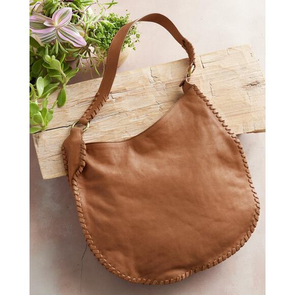 Sundance Sweetpea Tan Brown Leather Saddle Shoulder Braided Tote Bag Purse - Picture 1 of 10
